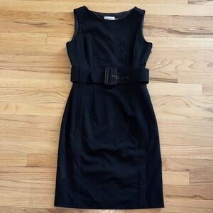 Calvin Klein Black Sleeveless Belted Midi Sheath Dress